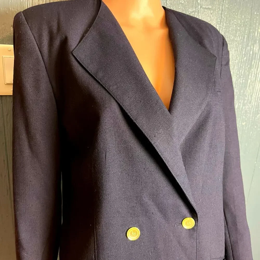 Oleg Cassini Women’s Navy Blue Double Breasted Blazer 12 Career Office Academia - Picture 4 of 8